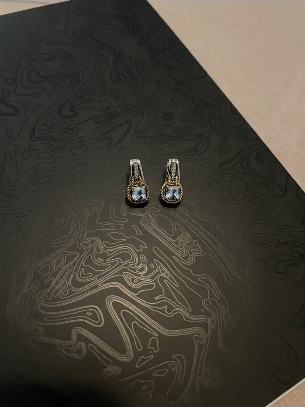 Vintage Blue Topaz Drop Earrings - Silver and Gold